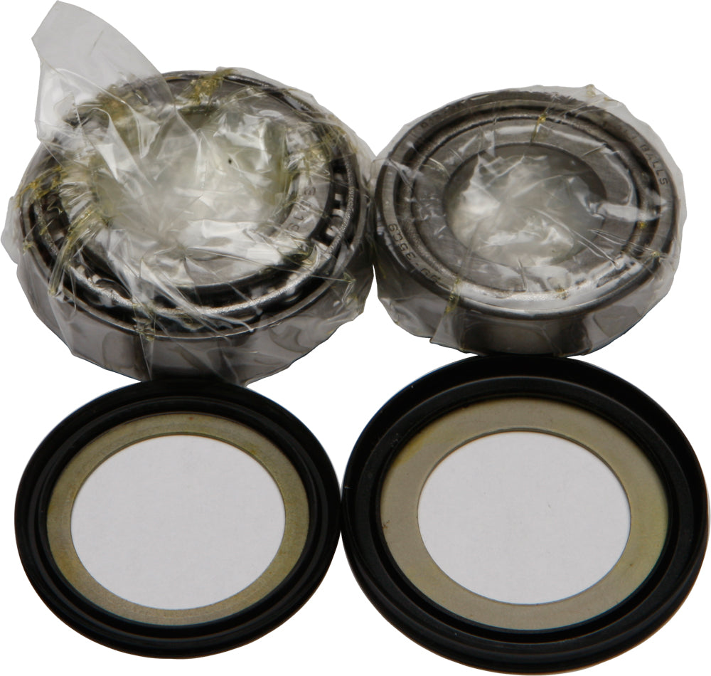 All Balls steering bearing and seal kit 22-2019 with metal bearings and rubber seals for motorcycle steering systems.