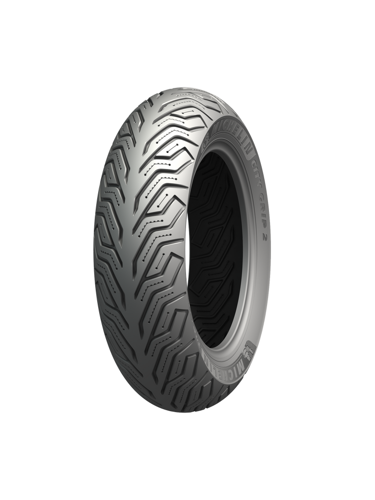 Michelin City Grip 2 rear motorcycle tire 130/80-15 with 63s load index and tubeless design, shown from side view.