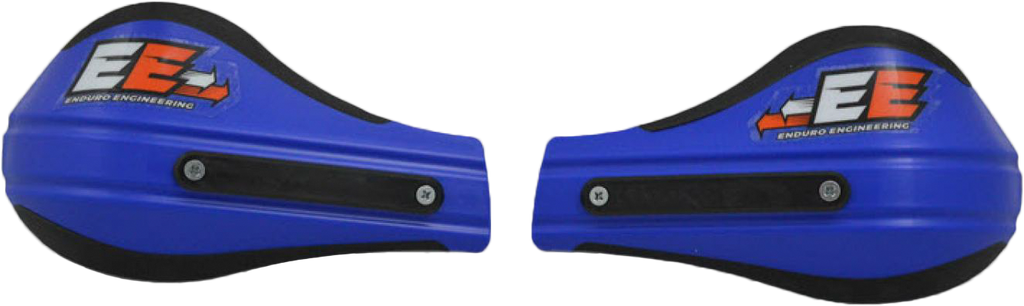 Enduro Engineering Evo 2 Roost Deflector Blue outer mount handguards on a motorcycle for protection.