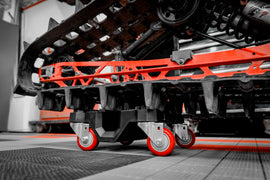 Caliber Rover 360 snowmobile caster stands with three durable wheels for easy mobility and lifting of snowmobiles.