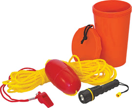 Kwik Tek Marine Safety Kit with life jackets, rescue whistle, and safety equipment for boating safety and emergency preparedness.