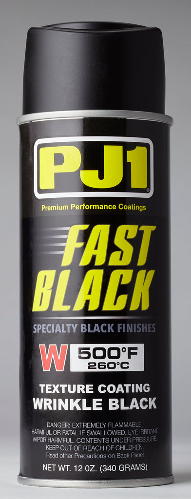 PJ1 Products Fast Black wrinkle texture finish in 12oz container, showing the textured black coating on a surface.