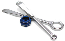 Motion Pro T-6 Combo Lever Set with 32mm to 10/12mm and 22/27mm adapters for motorcycle tool maintenance and tire removal.