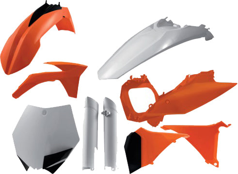 Acerbis orange plastic body kit for motorcycle, shown with molded panels and mounting points in the image.
