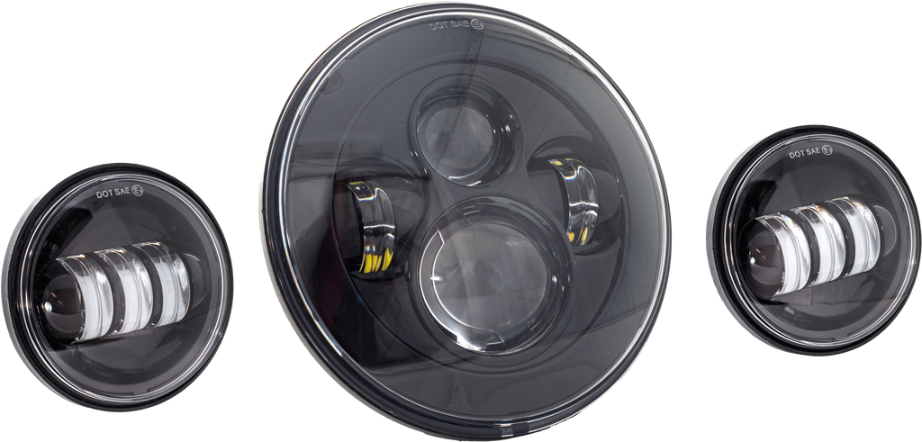 Letric Lighting Co 7-inch LED headlight with pass lamps in black, designed for vehicle lighting and visibility.