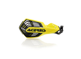 Acerbis K-Future off-road handguard in yellow and black attached to a motorcycle handlebar for off-road riding.