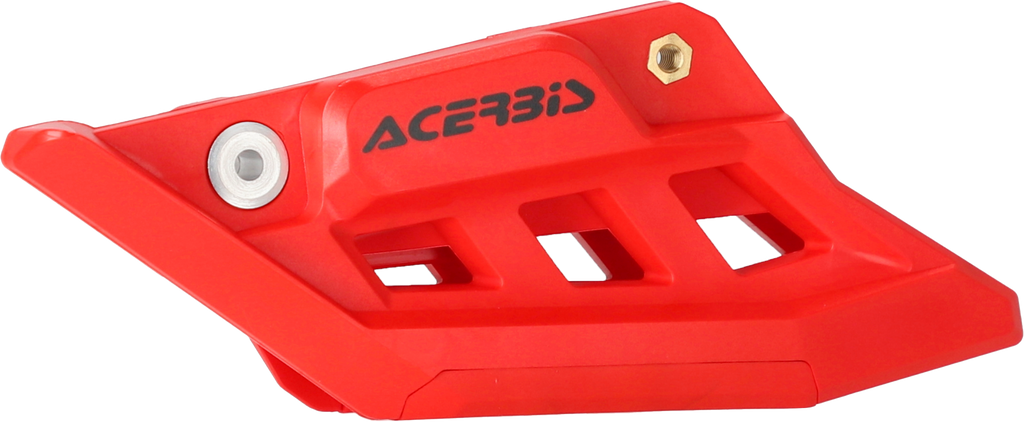 Acerbis KTM drive chain guide block in red, showing the durable plastic construction and mounting holes for installation.