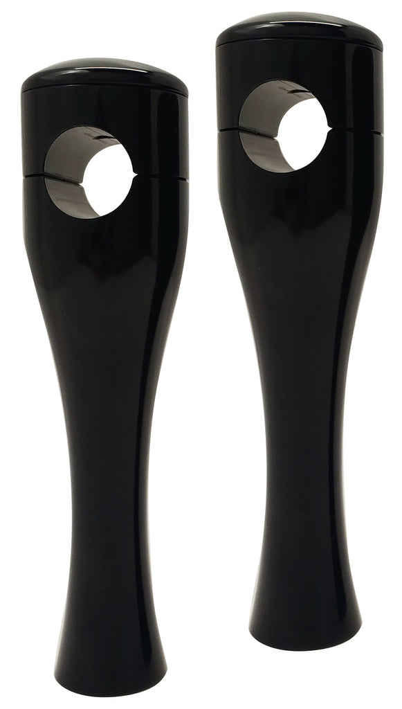 Black Accutronix 8-inch hourglass riser with 1-inch handlebars for FX and XL motorcycles, featuring a sleek design and textured finish.