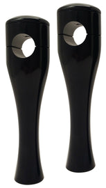 Black Accutronix 8-inch hourglass riser with 1-inch handlebars for FX and XL motorcycles, featuring a sleek design and textured finish.