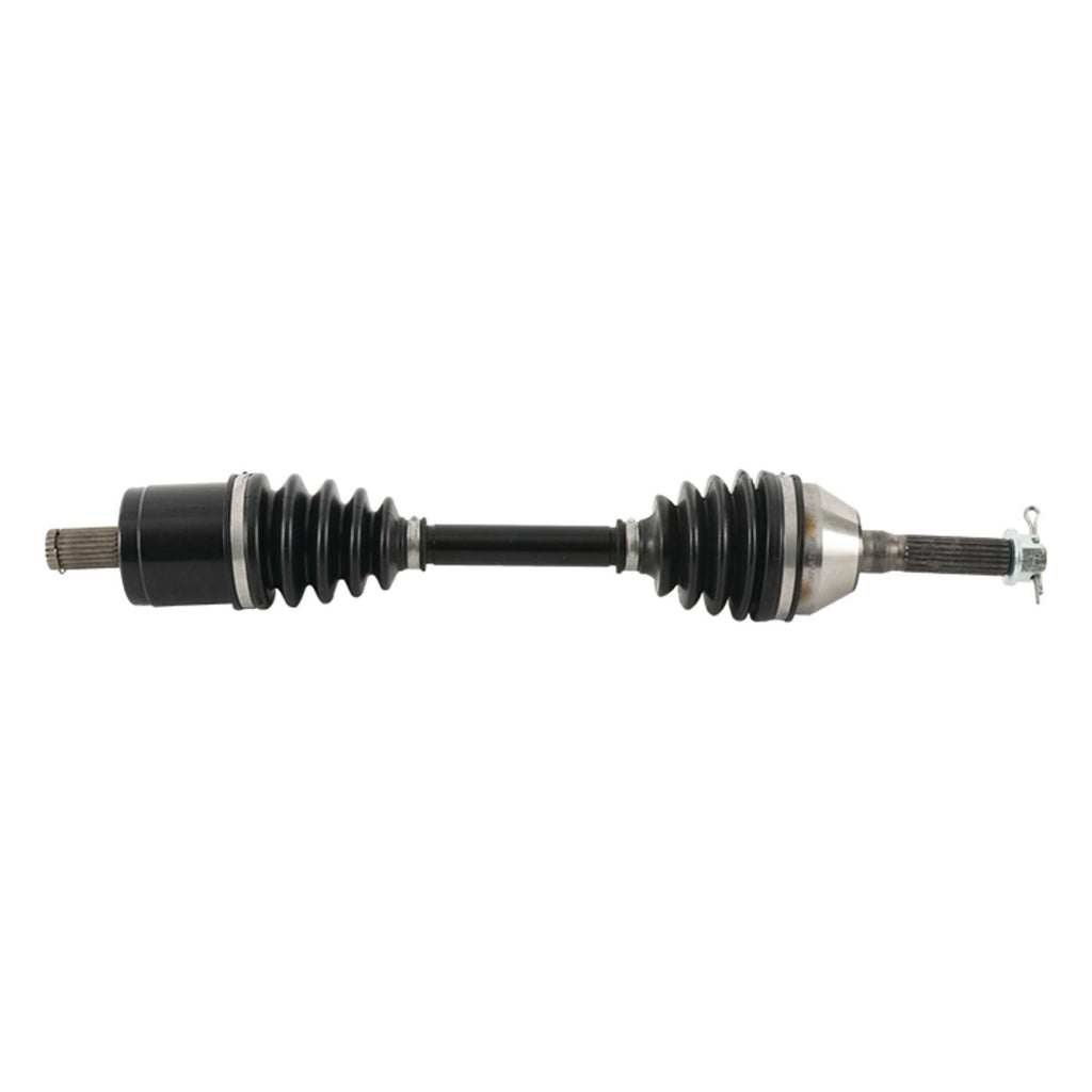 All Balls drive axle 536-0049 showing the metal shaft with rubber boot and gear components for vehicle drivetrain replacement.