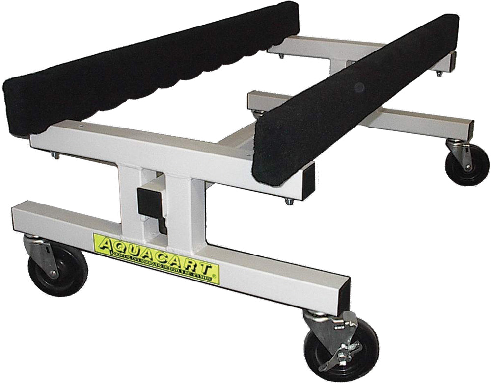 Aqua Carts Aq-19 storage cart stand with sturdy metal frame and wheels, designed for easy transportation and secure storage.