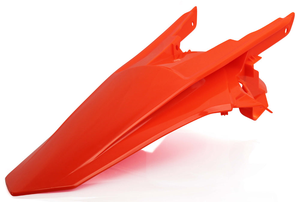 Acerbis fluorescent orange rear fender for motorcycles, featuring the brand logo and smooth plastic surface.