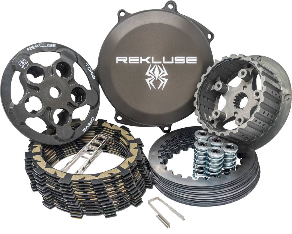 Rekluse Core Manual Torqdrive clutch for Yamaha motorcycles, showing the clutch assembly with metal components and branding.