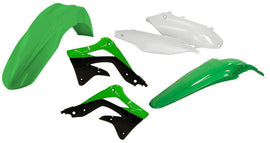 Acerbis green plastic kit for street motorcycle, includes various fairings and panels, designed for Acerbis motorcycle models.