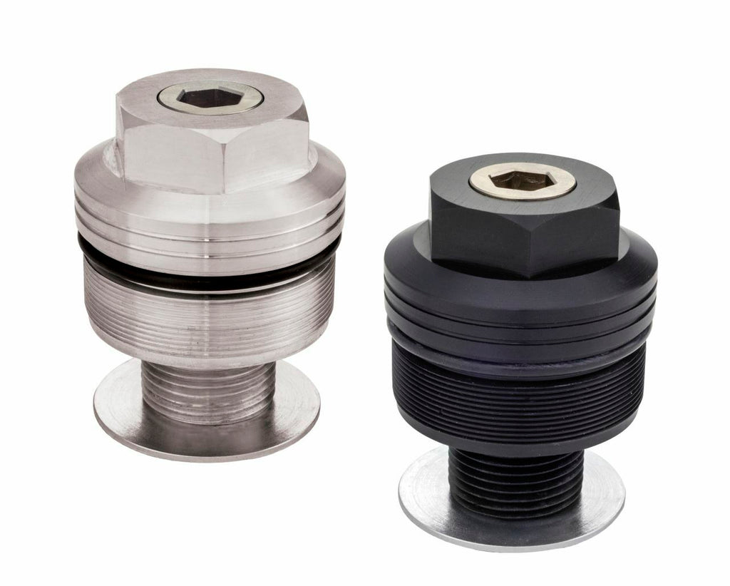 Black Burly Brand Fork Preload Adjuster for 39mm suspension forks, shown installed on motorcycle suspension system.