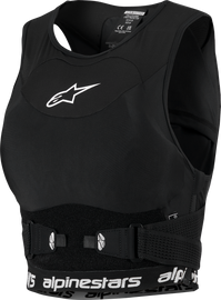 Alpine Star Stella Plasma Chest Protect in black and white, designed for motorcycle safety and impact absorption.