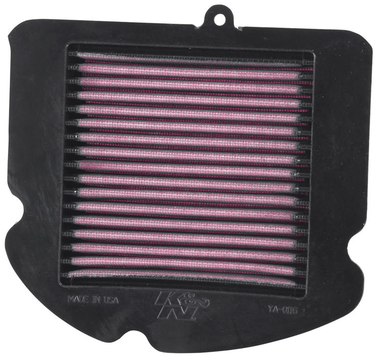 K&N air filter 770116 for vehicle, close-up of reusable, high-performance air filter with pleated cotton media.
