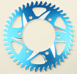 VORTEX rear Cat5 sprocket aluminum 46-tooth for Blu Kaw, Suzuki, Yamaha motorcycles, showing the sprocket's teeth and branding.
