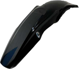 Acerbis black rear fender for motorcycles, showing the curved plastic design with mounting points and product branding.