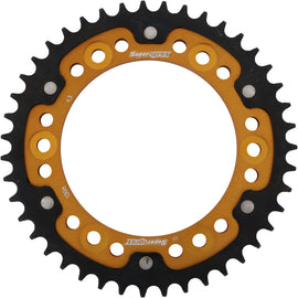 Supersprox rear stealth aluminum and steel 43-tooth motorcycle sprocket with gold finish, designed for 530 chain compatibility.