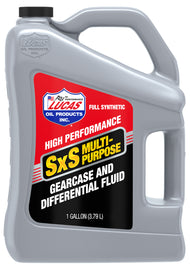 LUCAS Sxs Gear Case Oil 1 Gallon bottle, automotive lubricant, shown in a clear container with product label.