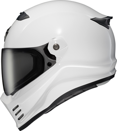 SCORPION EXO Covert FX full face helmet in glossy white, size XS, featuring aerodynamic design and secure chin strap.