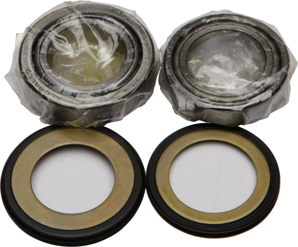 All Balls steering bearing and seal kit for motorcycle, showing bearings and seals in a compact set.
