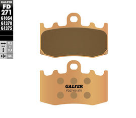 GALFER Sintered brake pads FD271G1370 for high-performance bike braking, shown with close-up of pad surface and branding.