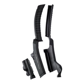 Polisport Plastics black frame protector for motorcycles, showing durable plastic material and secure fit for bike protection.