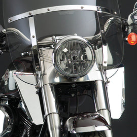 National Cycle Switchblade chrome lowers with matching chrome hardware, showcasing sleek, shiny accessories for motorcycle customization.