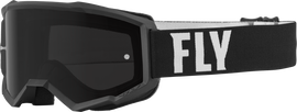 Fly Racing Focus Sand Goggle in black and white with dark smoke lens, designed for motocross and off-road riding.