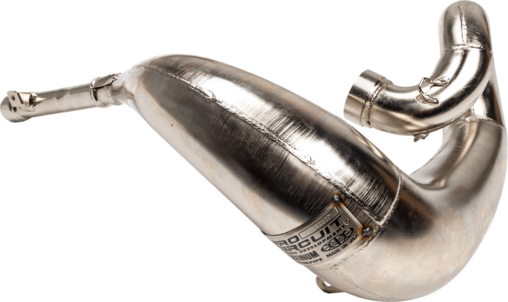Pro Circuit P/C Platinum Pipe 792-0010P exhaust for dirt bikes, showing the sleek metallic exhaust pipe with branding details
