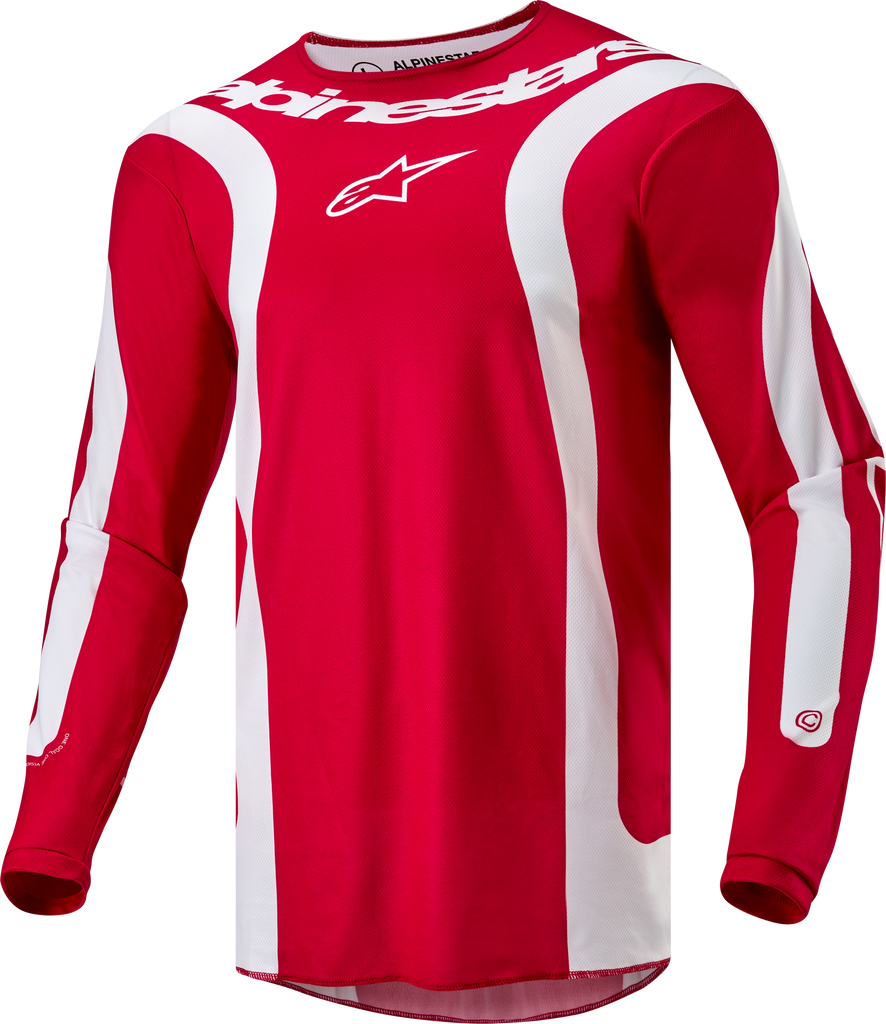 Alpine Star Fluid Lurv Jersey in Mars Red and White, small size, featuring a sleek cycling jersey design with brand logo.