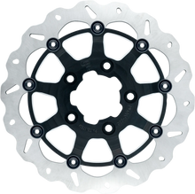 Load image into Gallery viewer, GBRAKES 13-inch floating wave radial brake rotor in black, featuring a 17-DU011 design for motorcycle braking performance.