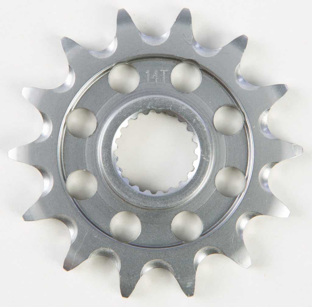 Steel Fire Power Front CS Sprocket 14T for 520 chain, featuring durable construction and precise engineering for motorcycle performance.