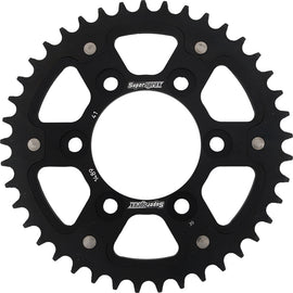Supersprox rear stealth aluminum and steel 41-tooth sprocket for Kawasaki ZX motorcycle, black finish with detailed teeth.