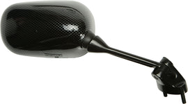 Emgo right carbon motorcycle mirror with sleek black finish and mounting arm, designed for Kawasaki models.