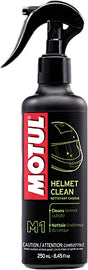 Motul Helmet Clean chemical bottle, 8.45 oz, designed for helmet cleaning and maintenance.