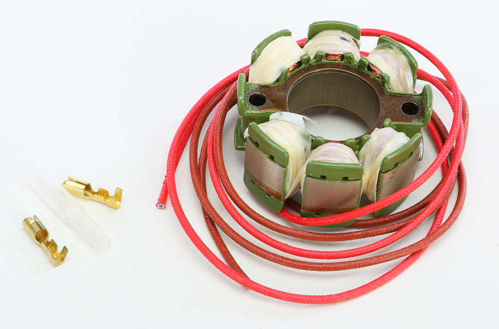 Ricks Motorsport Electric Stator 27-21923 for motorcycle electrical systems, showing the metal coil and wiring components.