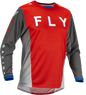 Fly Racing Kinetic Kore motocross jersey in red and grey, medium size, featuring breathable fabric and sporty design.
