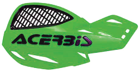 Acerbis Uniko Vented Green Handguards on Honda CRF250 motorcycle, showing the vented design and bright green color.