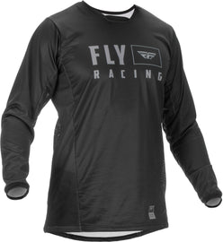 Fly Racing Patrol Jersey in black, size large, lightweight motocross jersey with breathable fabric and bold design.