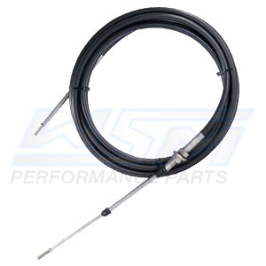 WSM Performance Parts steering cable for Yamaha models, showing the hydraulic control line with metal fittings and protective sheath.