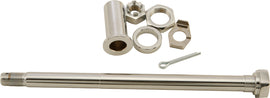 HardDrive Chrome Rear Axle with hardware for Fl Models 58-66, automotive part with shiny chrome finish and mounting components.