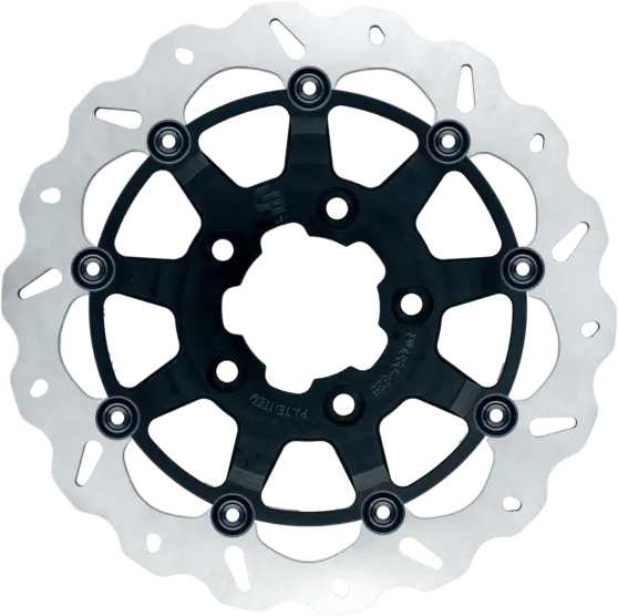GBRAKES 13-inch floating wave brake rotor in black, designed for high-performance braking systems, with detailed wave pattern.