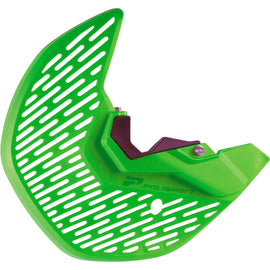 Green Polisport Plastics street disc and fork bottom protector for Kawasaki models, designed to shield bike components.