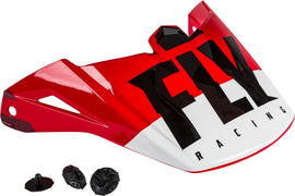 Fly Racing Kinetic Thrive helmet visor in red, white, and black showing the clear shield and attachment points.