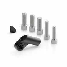 Load image into Gallery viewer, RIZOMA universal black mirror adapter side mount for motorcycle mirrors, with detailed mounting hardware visible.