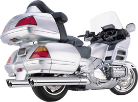 Cobra slip-on exhaust with scalloped tips for Honda Gold Wing GL1800, model years 2001-2010, featuring chrome finish and sleek design.
