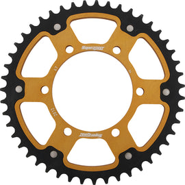 Supersprox rear stealth motorcycle sprocket, 45T aluminum and steel, on-road bike component with gold tri-color finish.